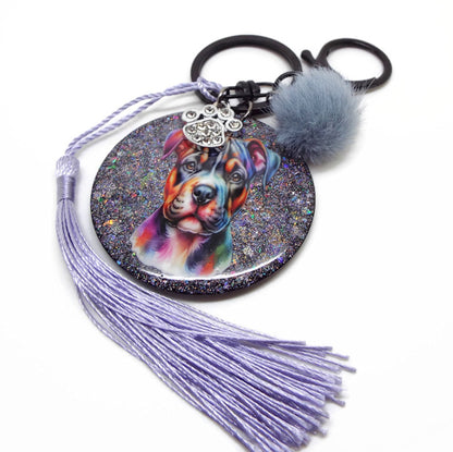 Rainbow Dog Keyring or Bag Charm, Handmade One of a Kind