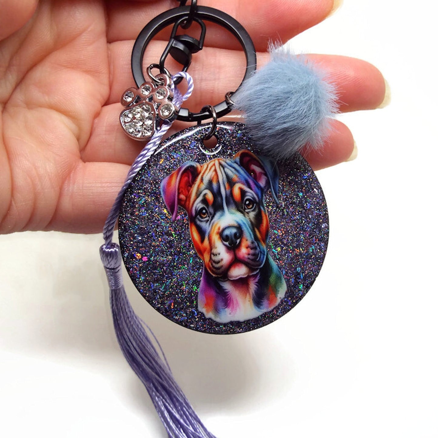 Rainbow Dog Keyring or Bag Charm, Handmade One of a Kind