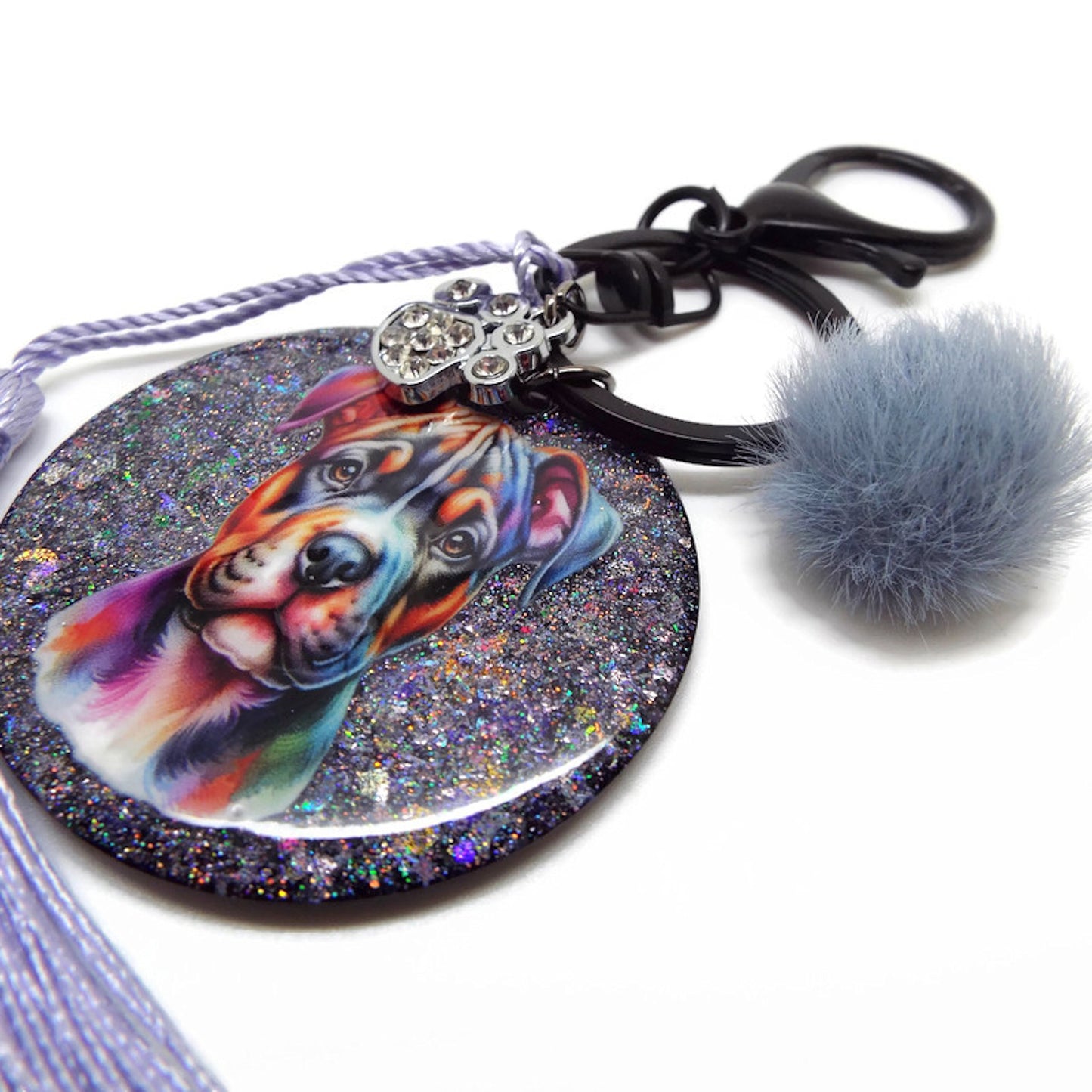 Rainbow Dog Keyring or Bag Charm, Handmade One of a Kind