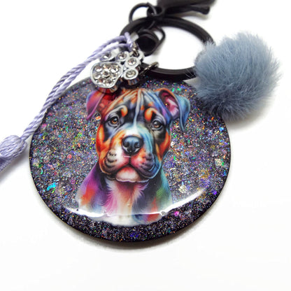 Rainbow Dog Keyring or Bag Charm, Handmade One of a Kind