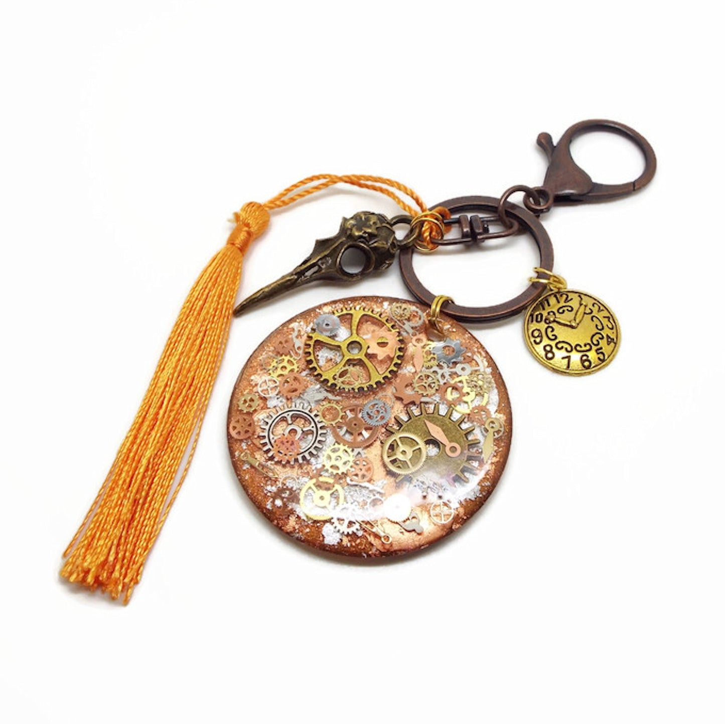 Gothic Steampunk Keyring or Bag Charm with Skull & Cogs