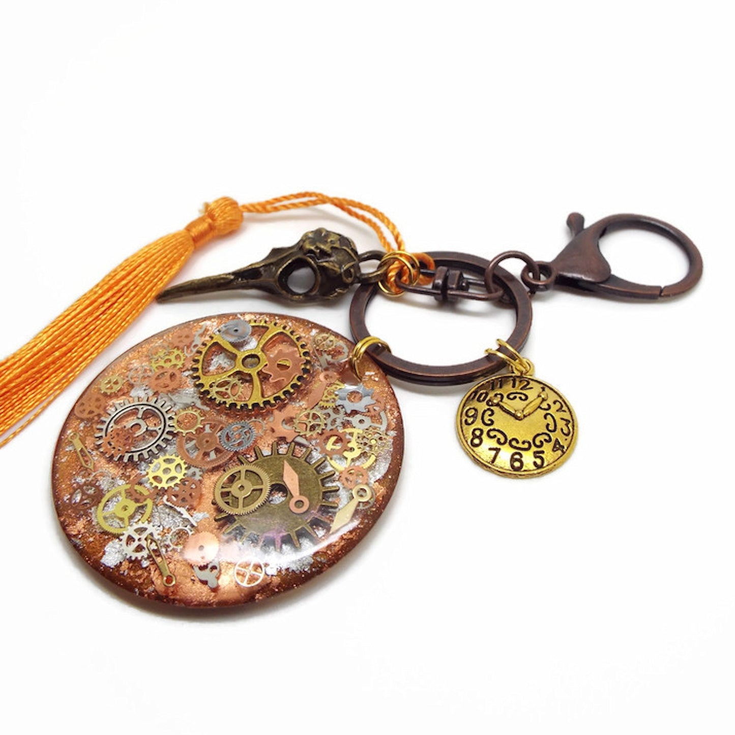 Gothic Steampunk Keyring or Bag Charm with Skull & Cogs