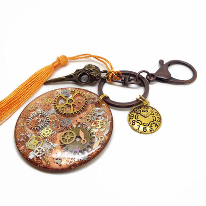 Gothic Steampunk Keyring or Bag Charm with Skull & Cogs