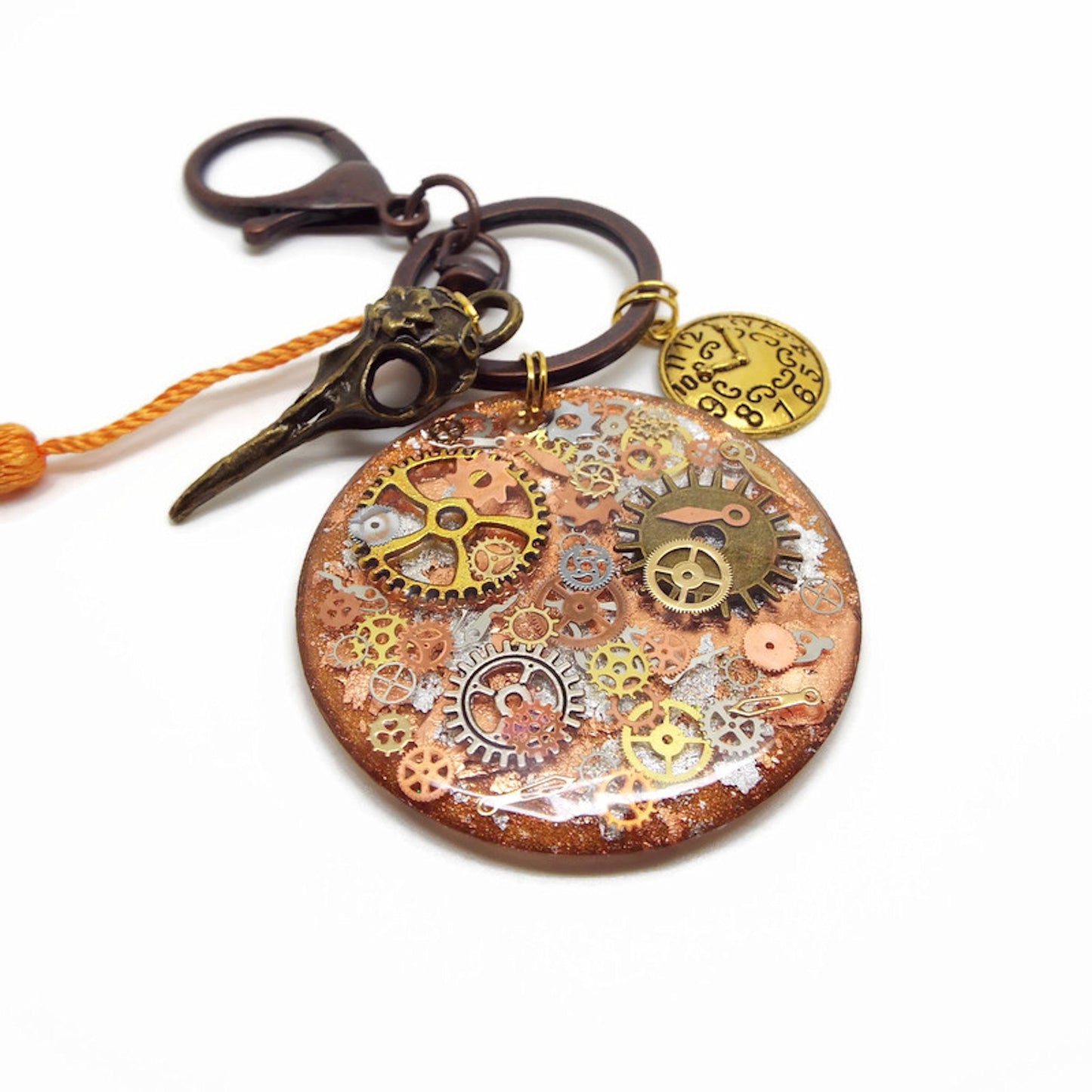 Gothic Steampunk Keyring or Bag Charm with Skull & Cogs