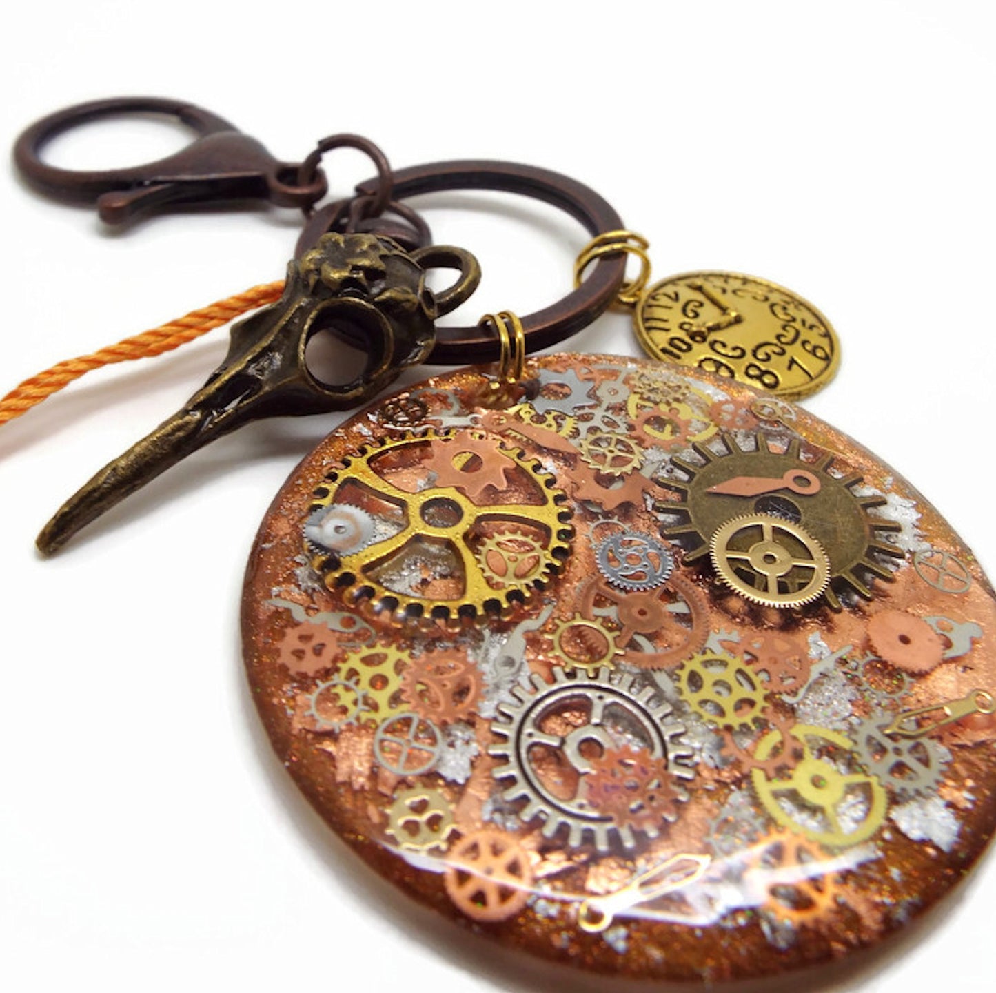 Gothic Steampunk Keyring or Bag Charm with Skull & Cogs