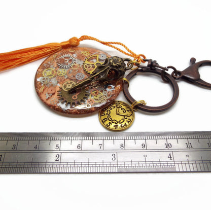 Gothic Steampunk Keyring or Bag Charm with Skull & Cogs