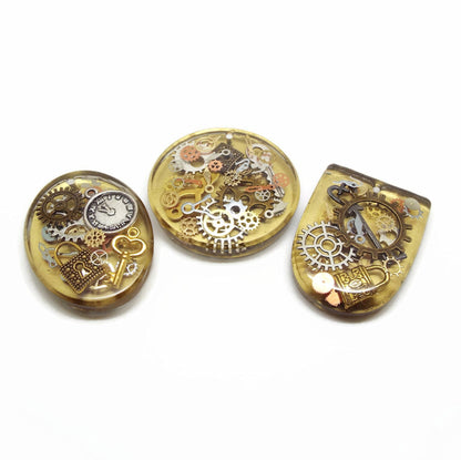Handcrafted Resin Steampunk Pendants, Pack of 3