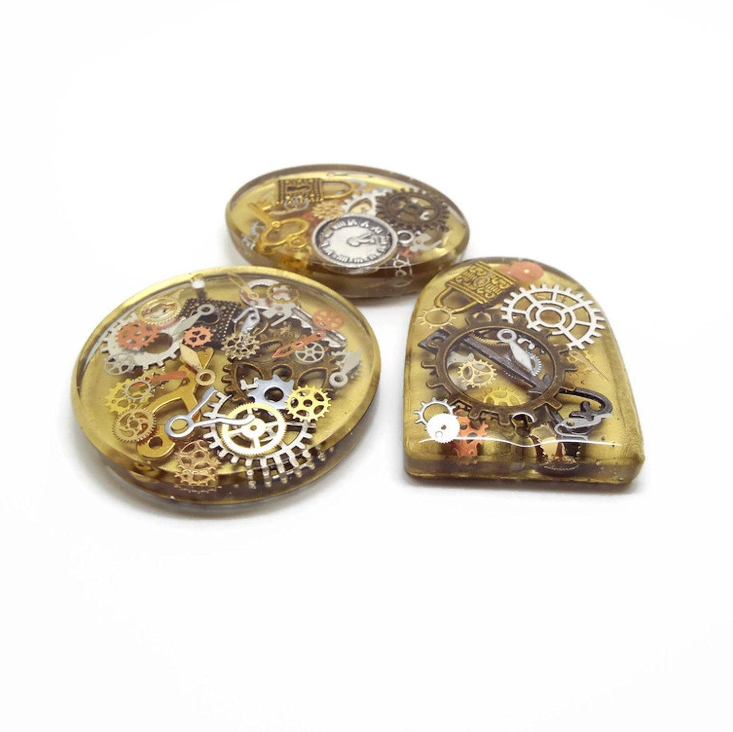 Handcrafted Resin Steampunk Pendants, Pack of 3