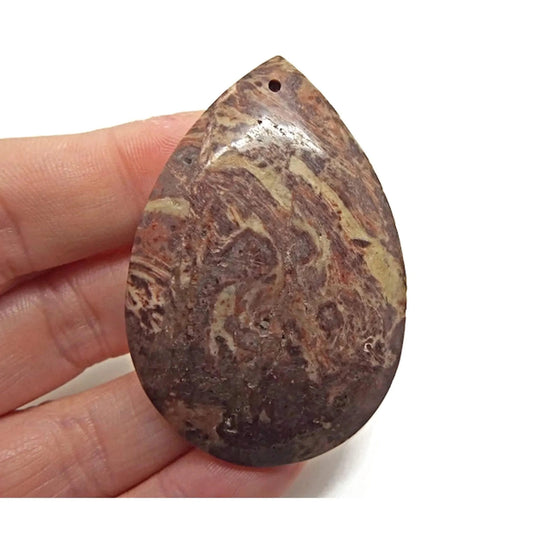Sesame Jasper Pendant 52 x 37mm, Brown & Cream Focal Jewellery Stone, 1mm Hole