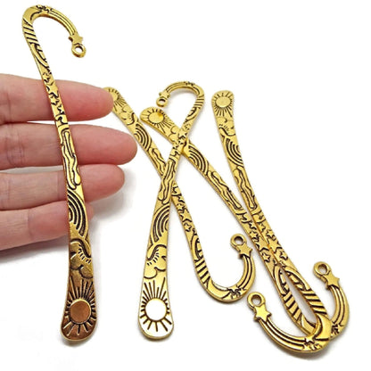 5 ANTIQUE GOLD BOOKMARKS with a Sun and Stars Design, Blanks for Beads Tassels & Charms, 124mm Bookworm Gift