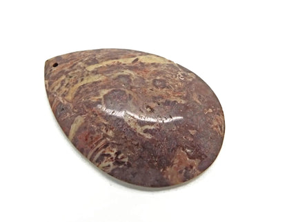 Sesame Jasper Pendant 52 x 37mm, Brown & Cream Focal Jewellery Stone, 1mm Hole