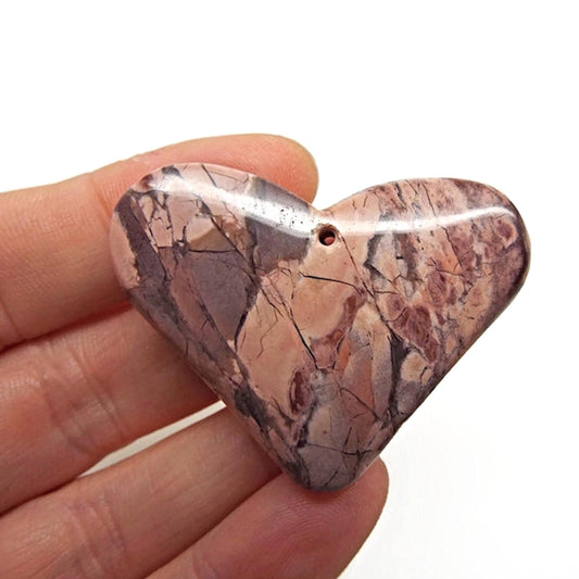 Pink Agate Heart Pendant, 42x36mm, Gemstone Jewellery Making Stone