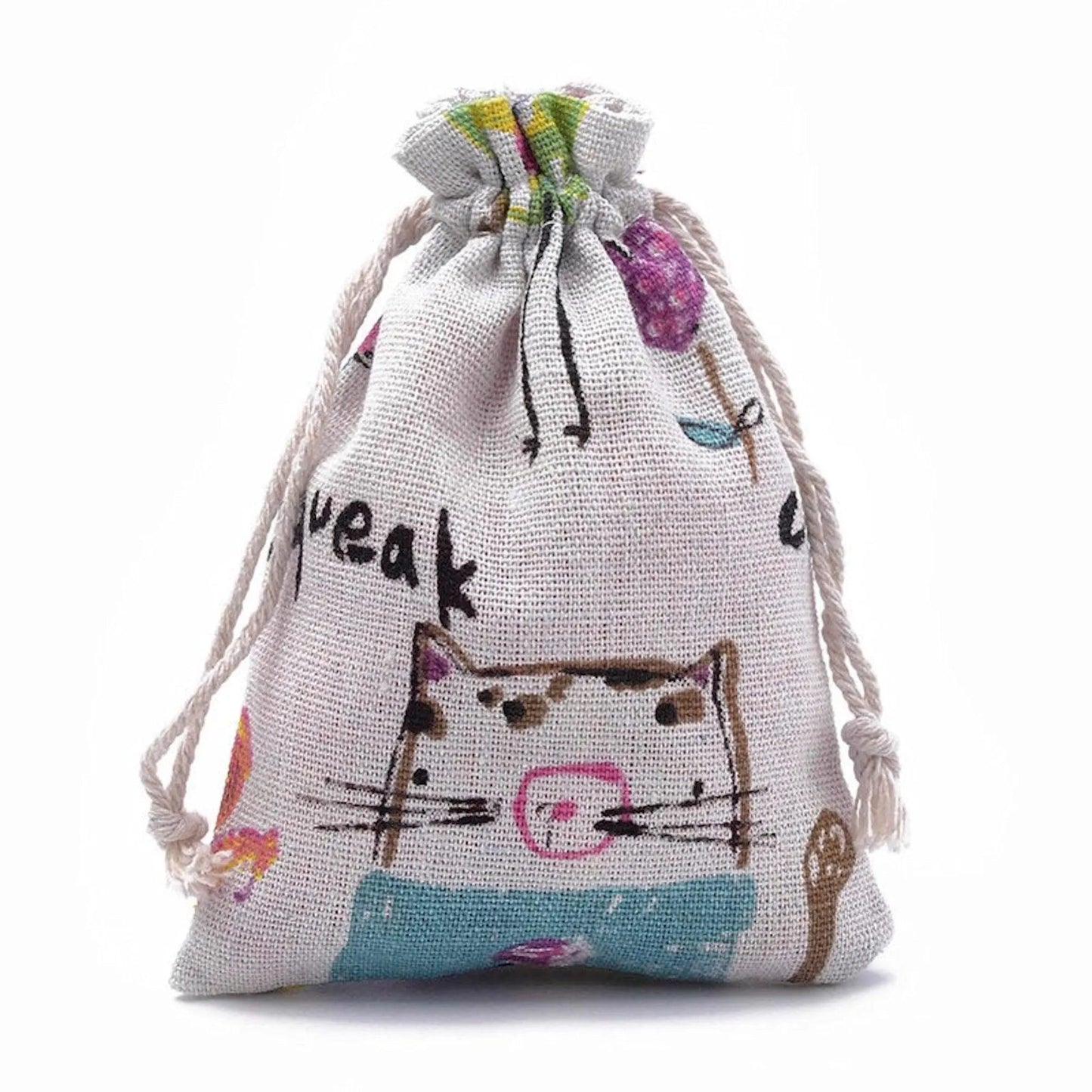 5 Fabric Bags with Animal Design, Pouches for Jewellery Presentation 14x10cm