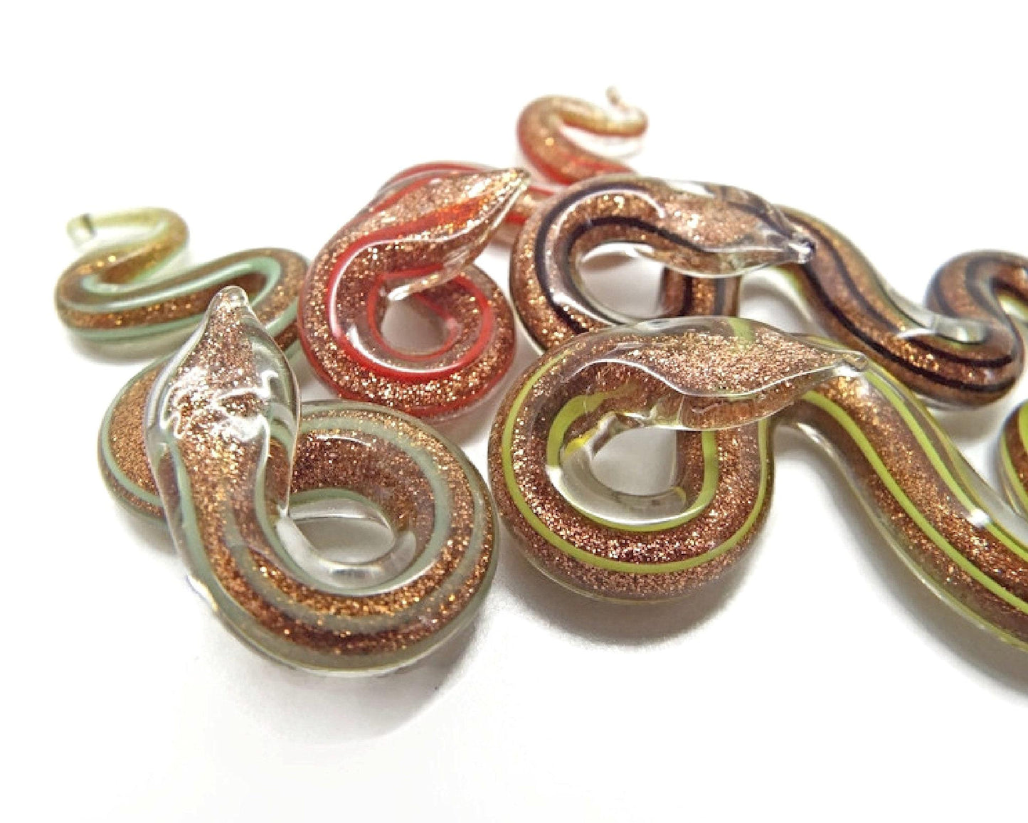 Destash Pendants, Lampwork Glass Leaf with Ladybird, Humming Bird and Snakes