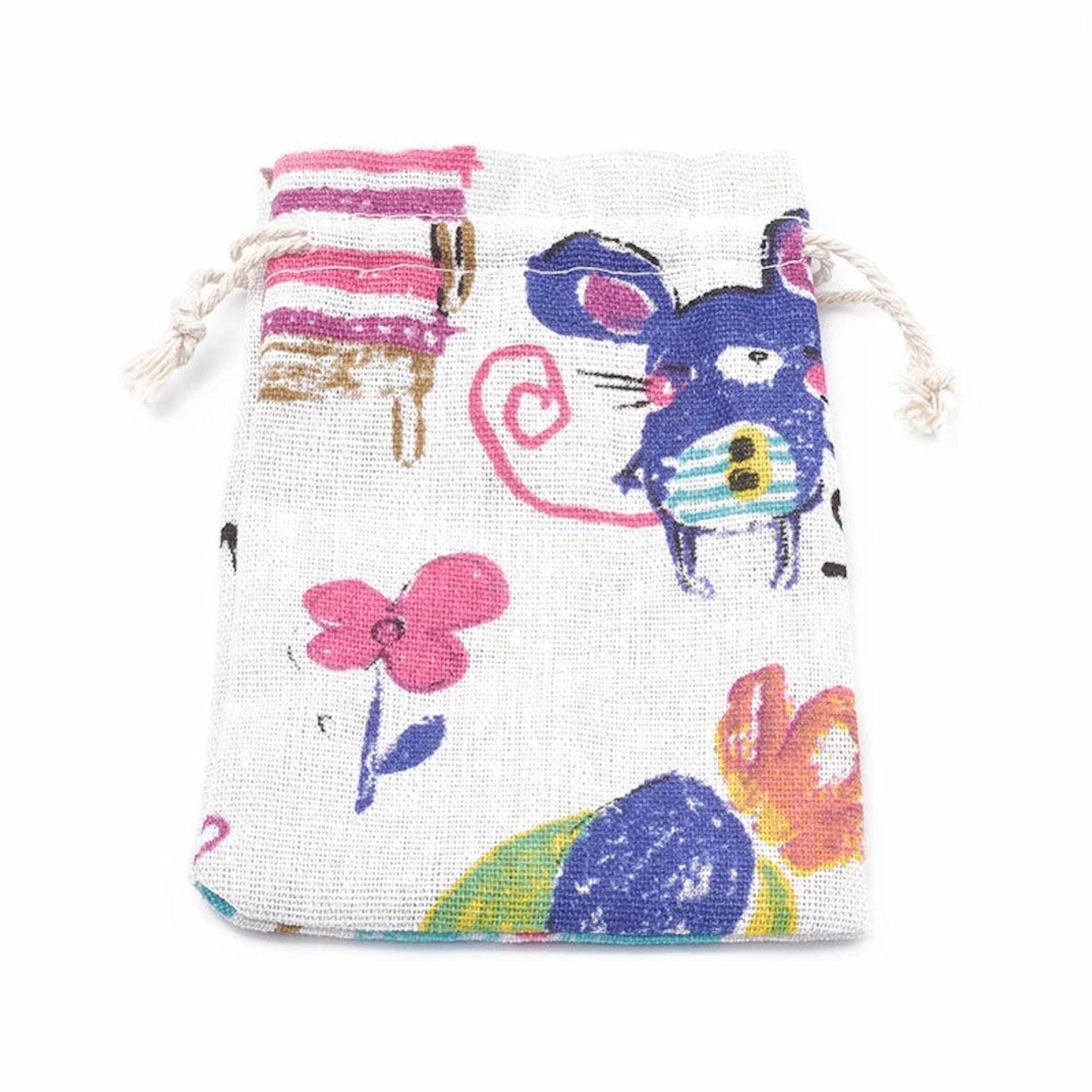 5 Fabric Bags with Animal Design, Pouches for Jewellery Presentation 14x10cm