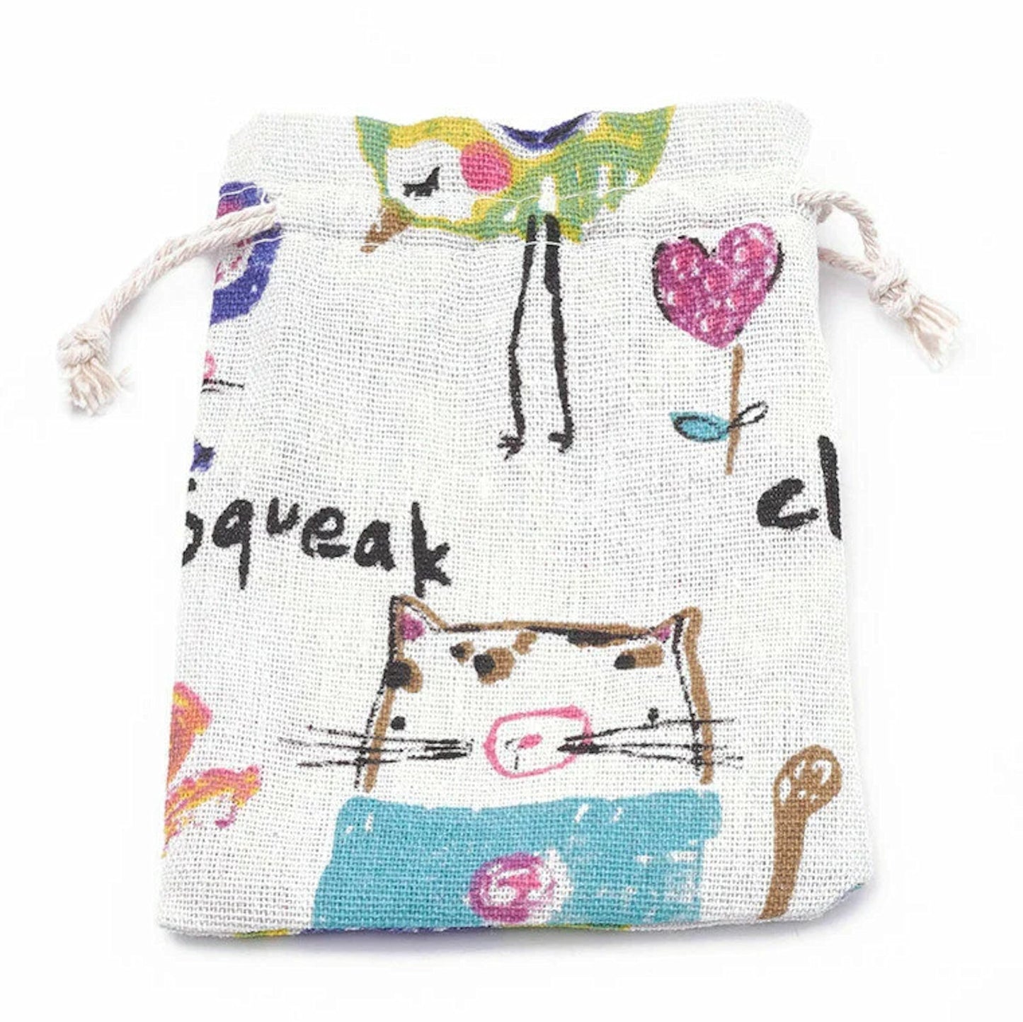 5 Fabric Bags with Animal Design, Pouches for Jewellery Presentation 14x10cm