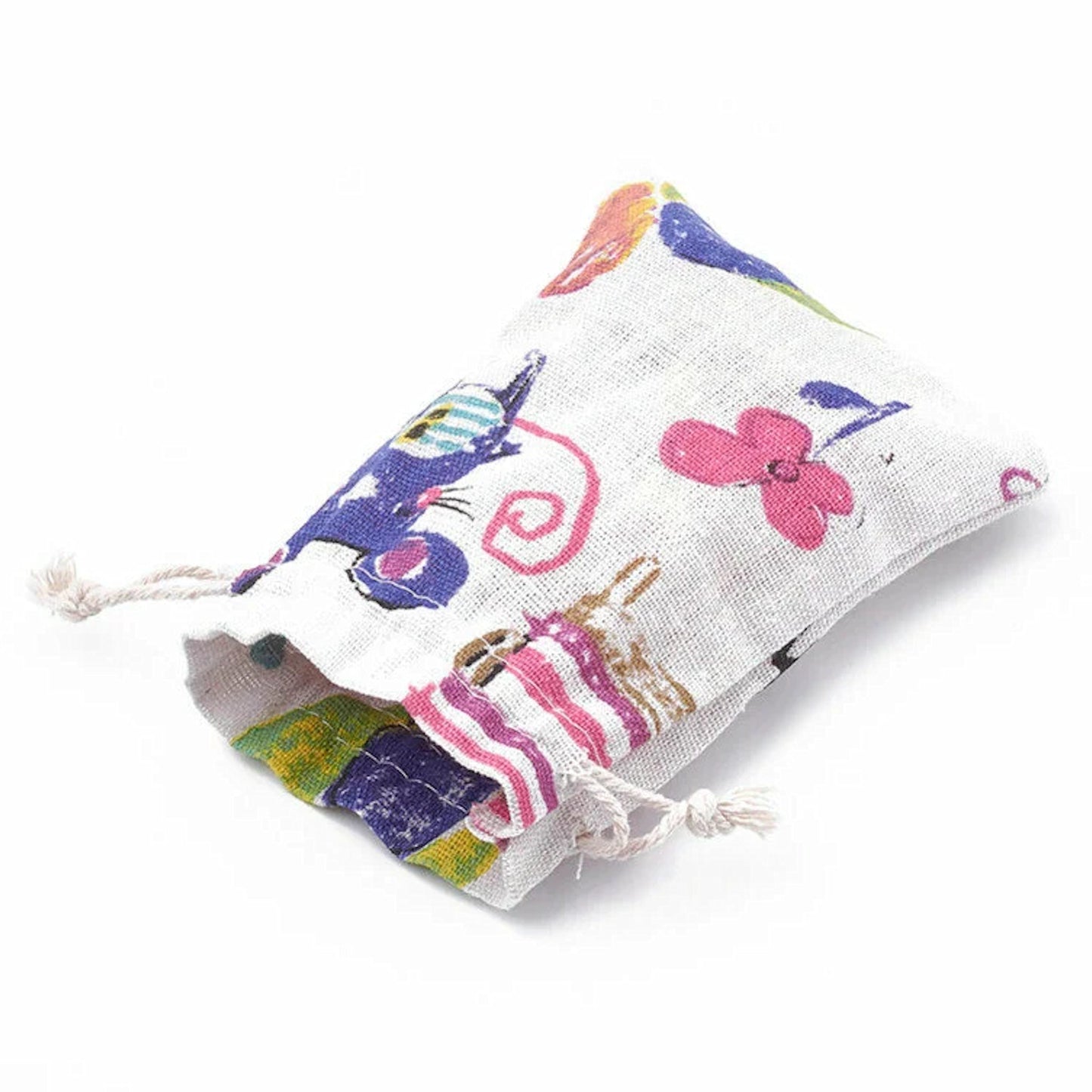 5 Fabric Bags with Animal Design, Pouches for Jewellery Presentation 14x10cm