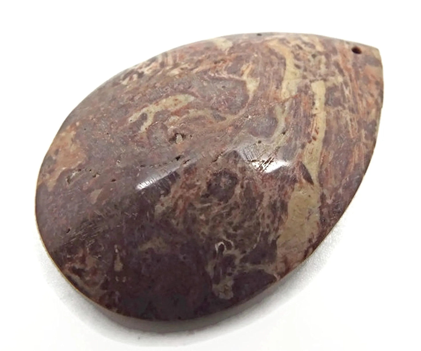 Sesame Jasper Pendant 52 x 37mm, Brown & Cream Focal Jewellery Stone, 1mm Hole