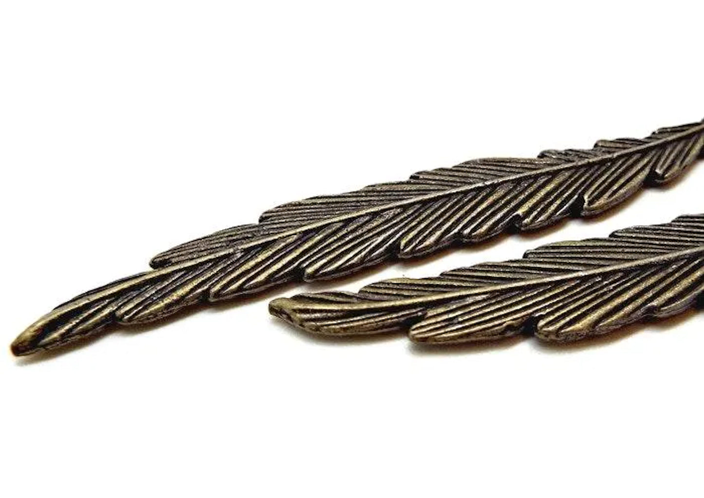 5 BRONZE FEATHER BOOKMARKS in an Antique Style, Blanks for Beads & Charms, 116x14mm