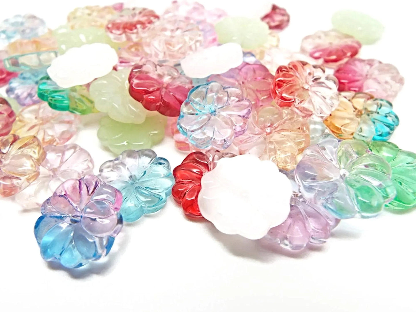 Glass Flower Beads in Mixed Colours 15 x 4mm, Flatback Centre Drilled