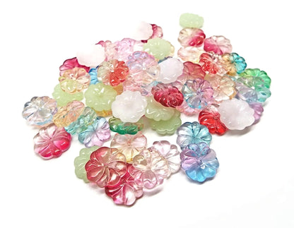 Glass Flower Beads in Mixed Colours 15 x 4mm, Flatback Centre Drilled
