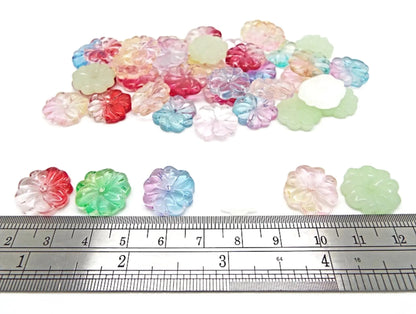 Glass Flower Beads in Mixed Colours 15 x 4mm, Flatback Centre Drilled