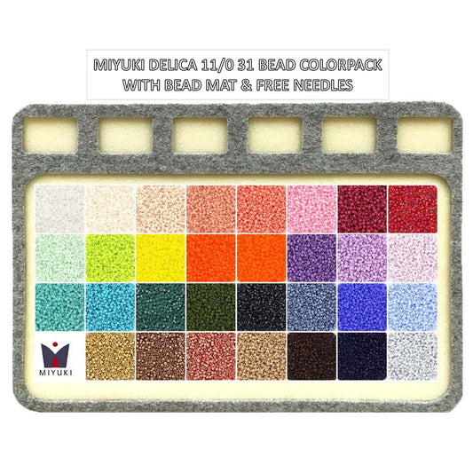 Miyuki Delica Colorpack, 31 Cylinder Bead Packs Size 11/0 with Bead Mat and Free Needle Pack