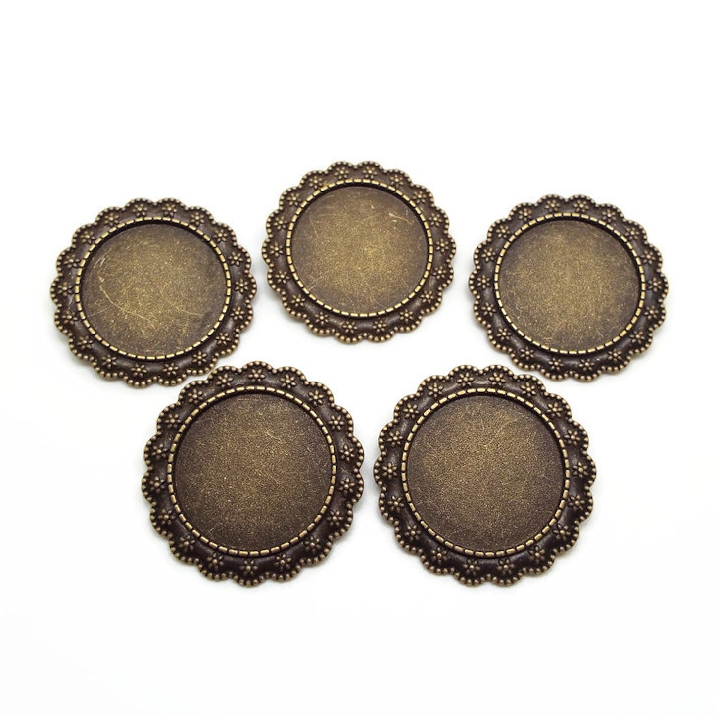 5 Round Brooch Blanks in Antique Bronze with a 25mm Round Setting