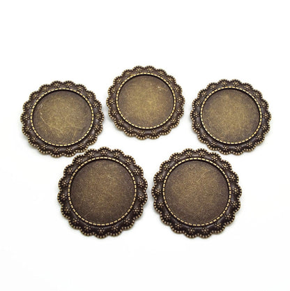 5 Round Brooch Blanks in Antique Bronze with a 25mm Round Setting