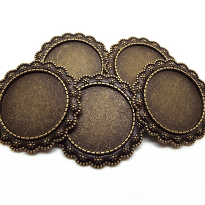 5 Round Brooch Blanks in Antique Bronze with a 25mm Round Setting