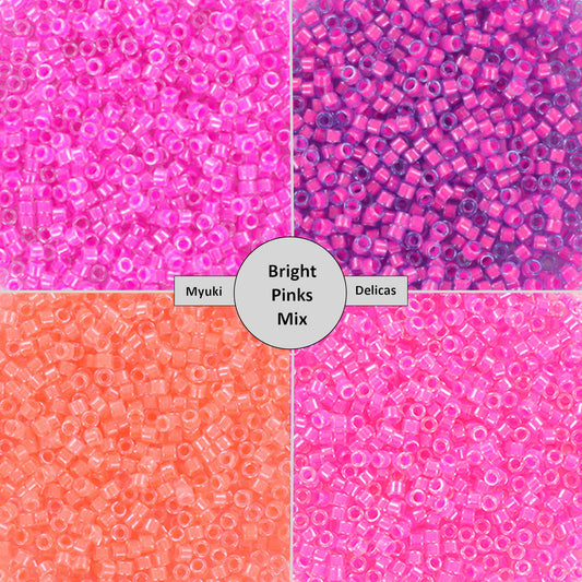 4x 5g Packs Miyuki Delica Beads in Bright Pinks Mix, Size 11/0 DB2037 DB2049 DB2035 & DB2034