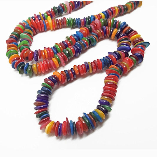 MULTICOLOUR DISC Shell Beads 29 Inch Strand in Rainbow Colours, Dyed Mother of Pearl Shell