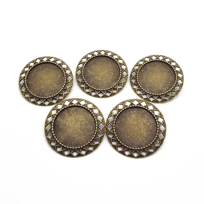 5 Decorative Edge Brooch Blanks in Antique Bronze with 25mm Setting