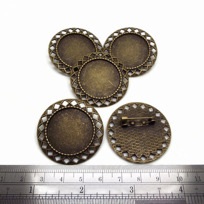 5 Decorative Edge Brooch Blanks in Antique Bronze with 25mm Setting