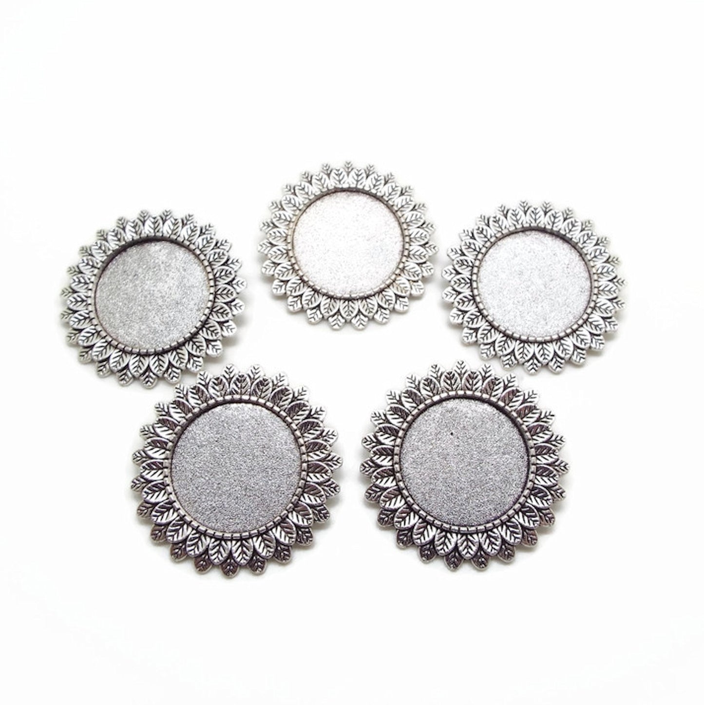 5 Sunflower Brooch Blanks in Antique Silver Tone with 20mm Setting