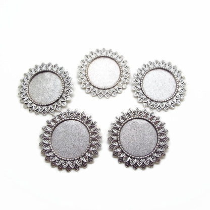 5 Sunflower Brooch Blanks in Antique Silver Tone with 20mm Setting