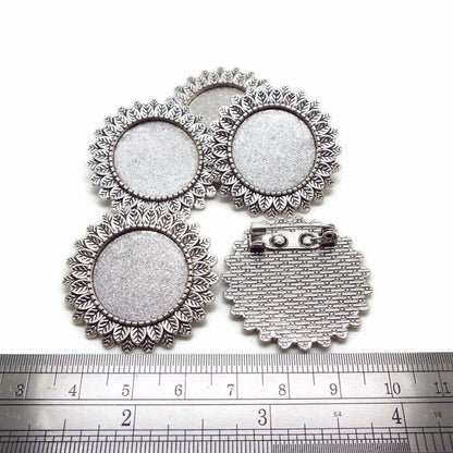 5 Sunflower Brooch Blanks in Antique Silver Tone with 20mm Setting