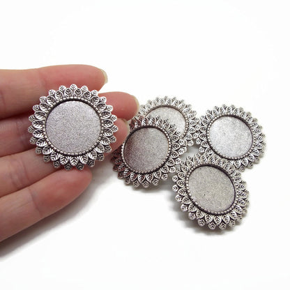 5 Sunflower Brooch Blanks in Antique Silver Tone with 20mm Setting