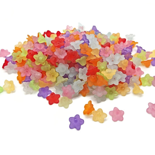 100 Frosted Flower Beads 10mm in Lucite Style Acrylic. Mixed Colours
