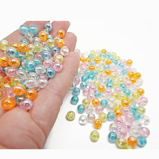6mm AB RAINBOW Acrylic Beads, 100 Round Bubble Style Beads in Mixed Colors for Rainbow Jewellery