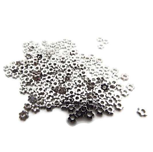 100 Silver Cog Spacer Beads 4x3mm Silver Tone Copper Beads