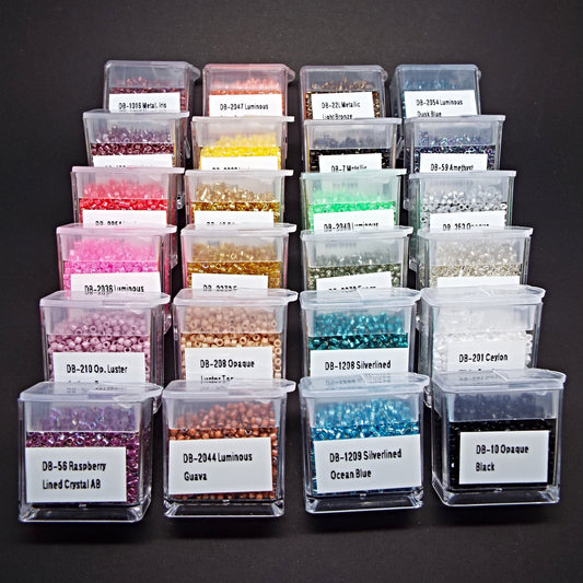 120g Delica Beads in 24 Colours in Flip Top Bead Tubs with Box and Free Miyuki Needle Pack