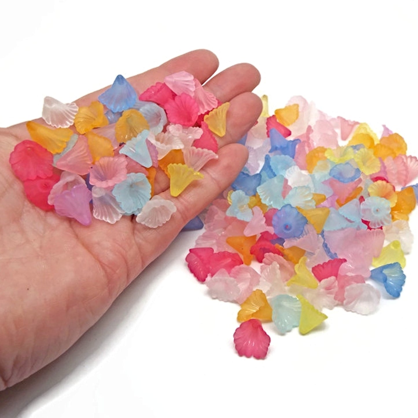 Frosted Style Acrylic Flower Beads in Mixed Colours, Pack of 100, 12x12x9mm