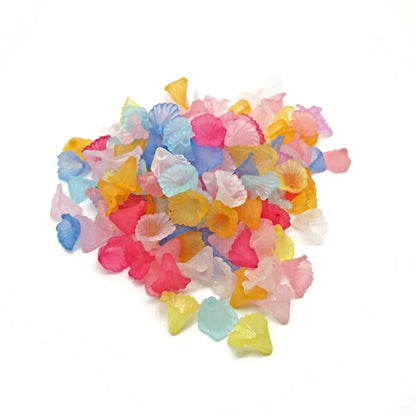 Frosted Style Acrylic Flower Beads in Mixed Colours, Pack of 100, 12x12x9mm