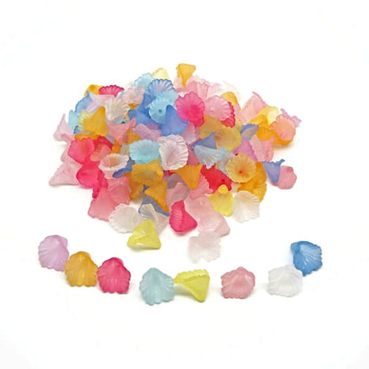 Frosted Style Acrylic Flower Beads in Mixed Colours, Pack of 100, 12x12x9mm