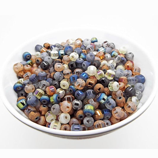 100 Frosted Glass Beads, 6mm Round Beads with Electroplate Centre in 9 Mixed Colours