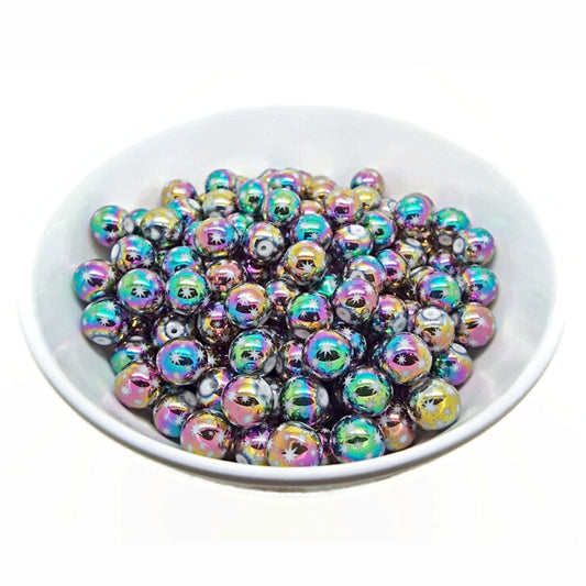 30 ROUND GLASS Star Beads, Rainbow Electroplated, 10mm with 1.2mm Hole