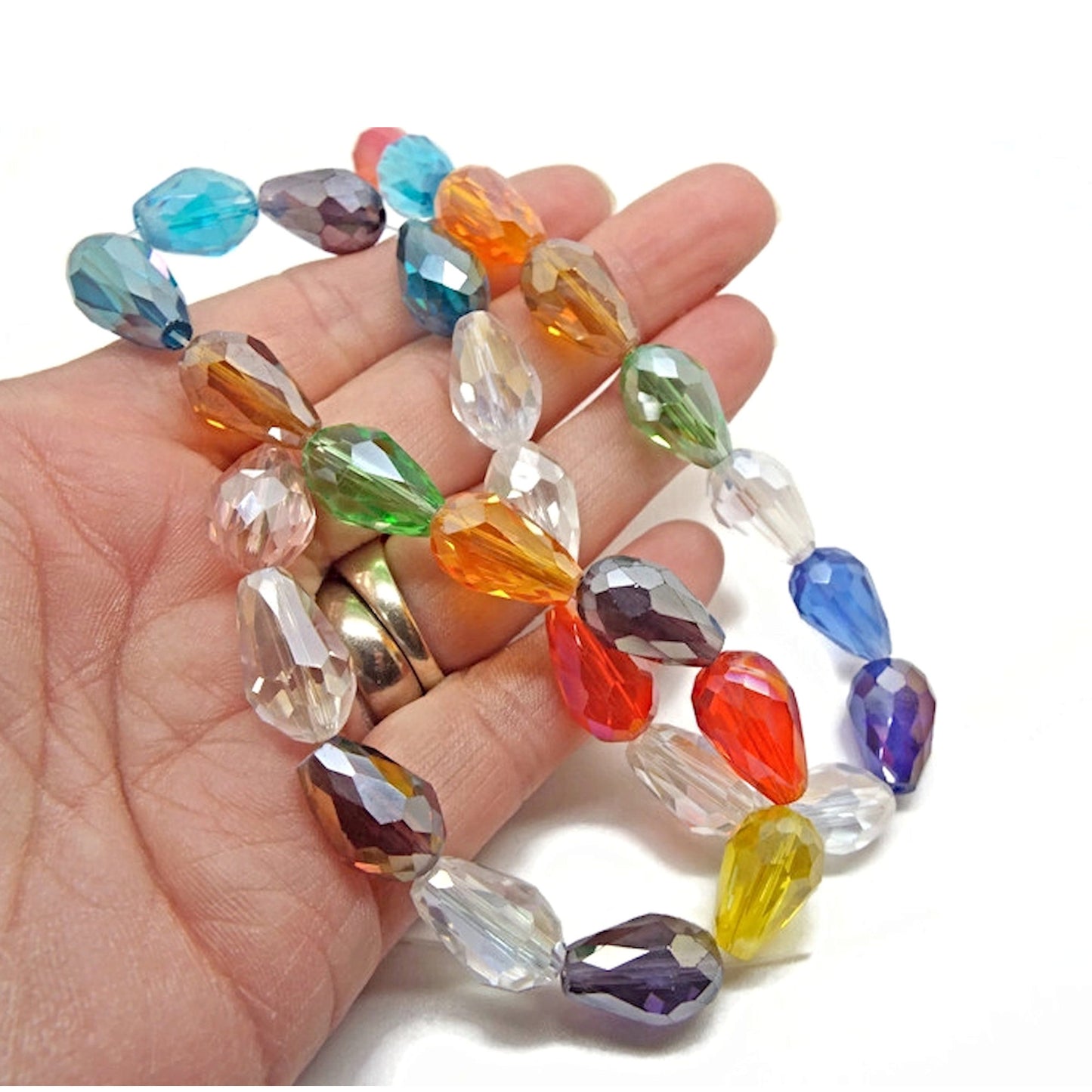 FACETED GLASS Teardrop Beads Strand of 25 15x10mm Jewellery Beads in Mixed Colours