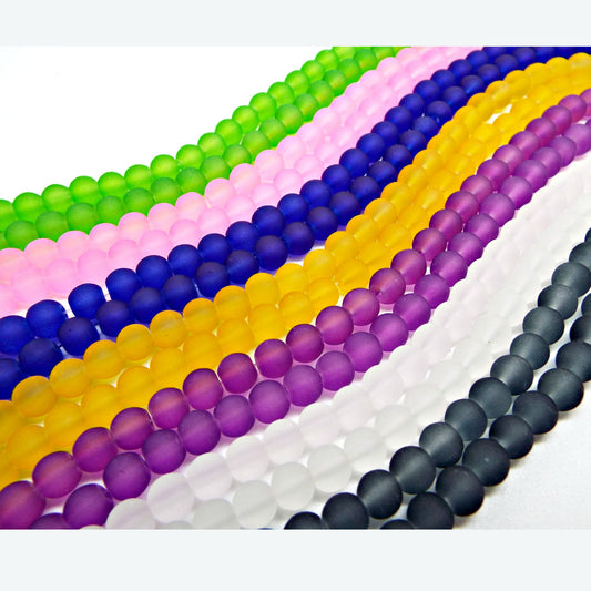 FROSTED GLASS BEADS, 6mm Transparent Jewellery Beads, 135 Bead Strand