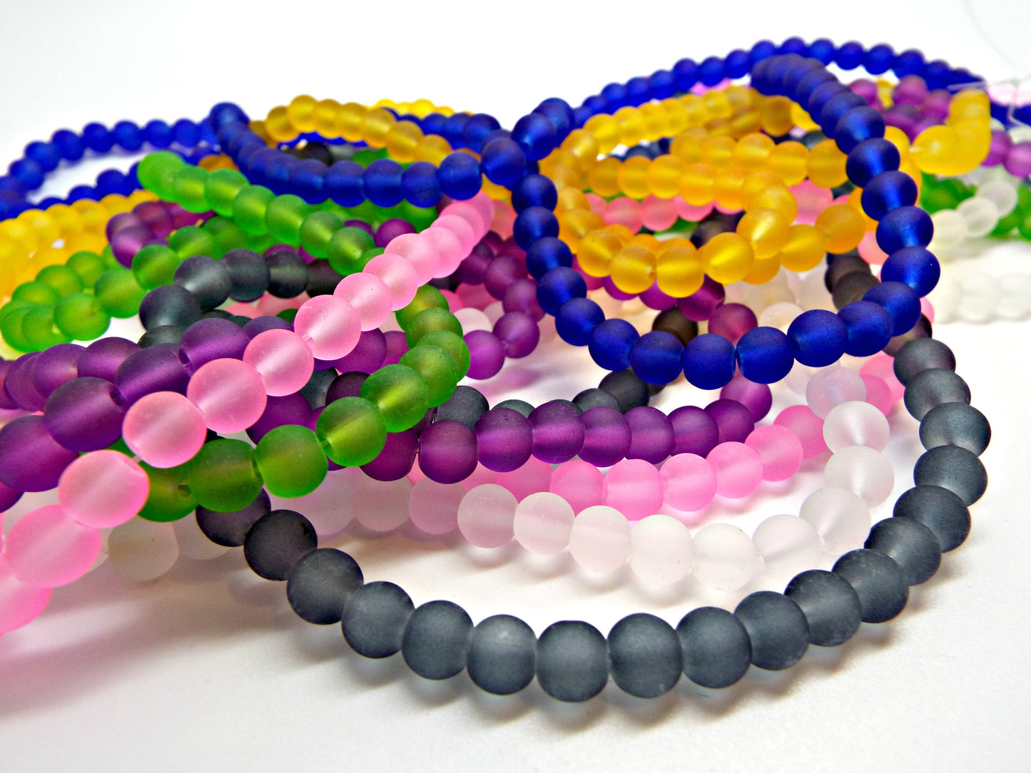 FROSTED GLASS BEADS, 6mm Transparent Jewellery Beads, 135 Bead Strand